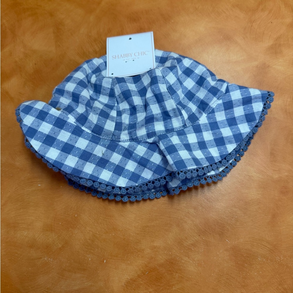 Shabby Chic Kids Hat in Blue Checkered Pattern
